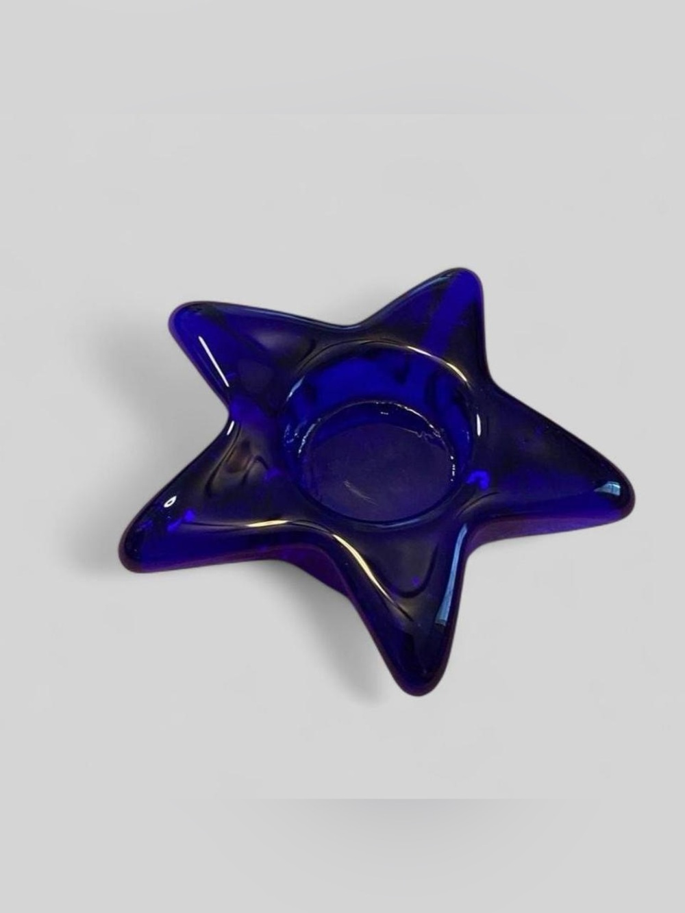 Beautiful Cobalt Blue Art Glass Asymmetrical Star Tea Light Candle Holder